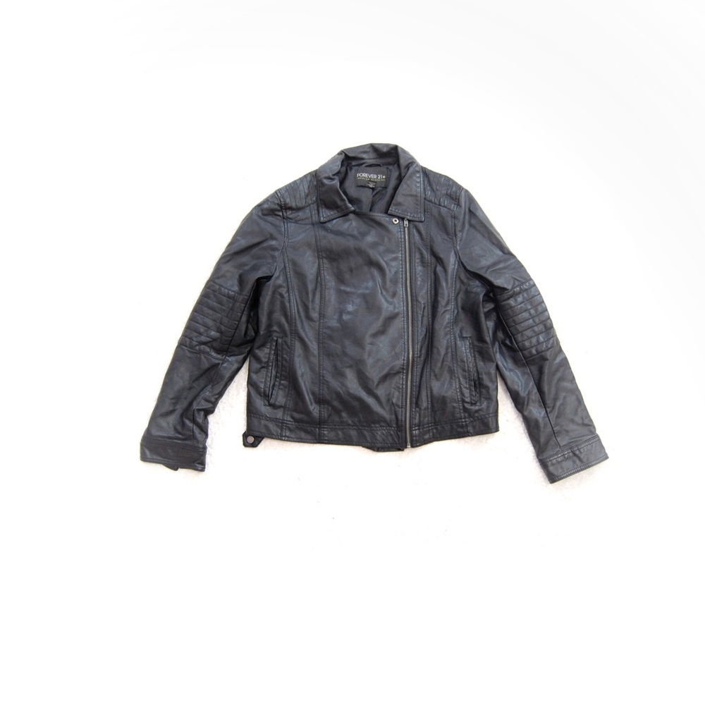 Forever 21 Black Faux Leather Moto Jacket 2X - Picture 1 of 6